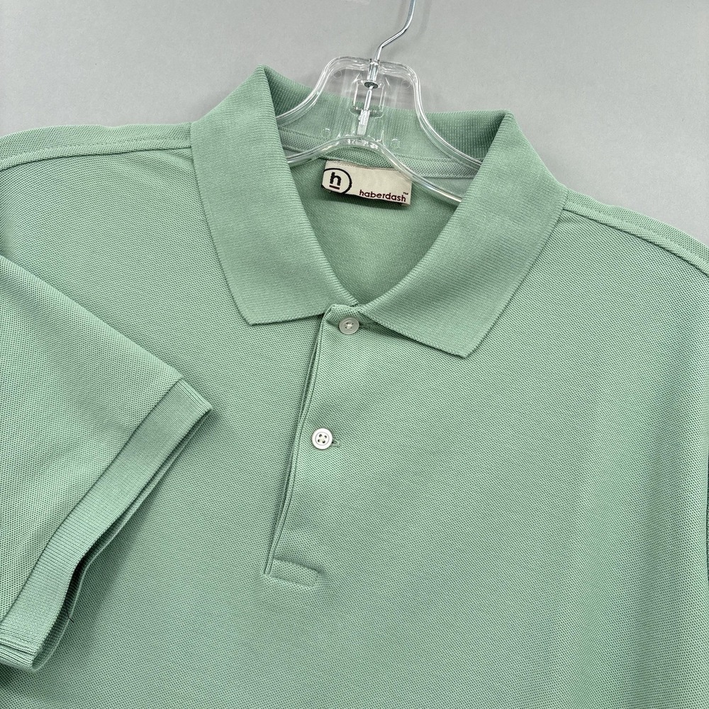 Haberdash Polo Shirt Mens Large Green Solid Pique Knit Cotton Short Sleeve Peru